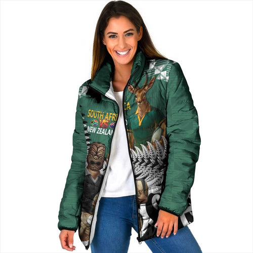 New Zealand South Africa Rugby Custom Padded Jacket Springboks Kente All Black Maori Together - Aussie Hoodie