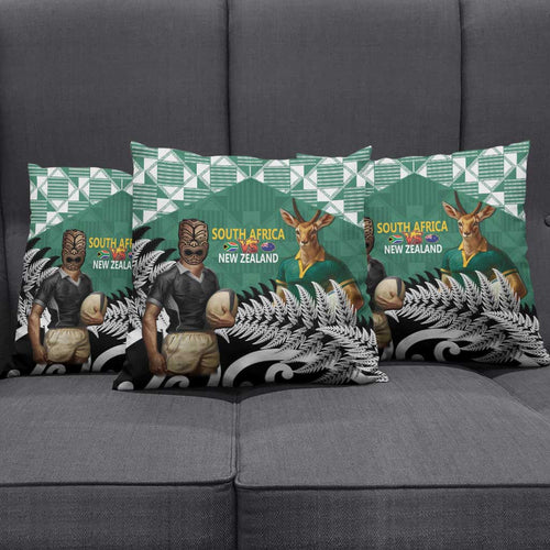 New Zealand South Africa Rugby Pillow Cover Springboks Kente All Black Maori Together - Aussie Hoodie