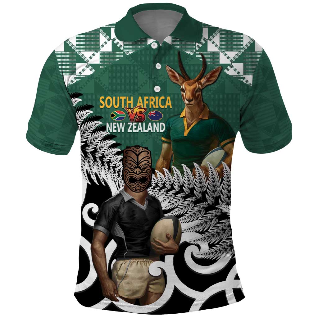 New Zealand South Africa Rugby Custom Polo Shirt Springboks Kente All Black Maori Together - Aussie Hoodie