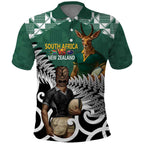 New Zealand South Africa Rugby Custom Polo Shirt Springboks Kente All Black Maori Together - Aussie Hoodie