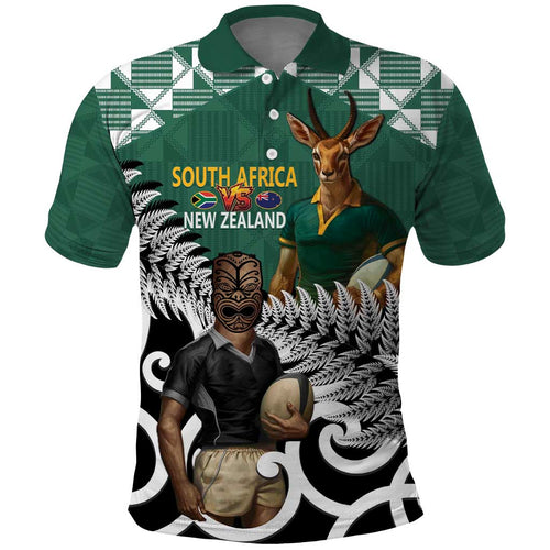 New Zealand South Africa Rugby Custom Polo Shirt Springboks Kente All Black Maori Together - Aussie Hoodie
