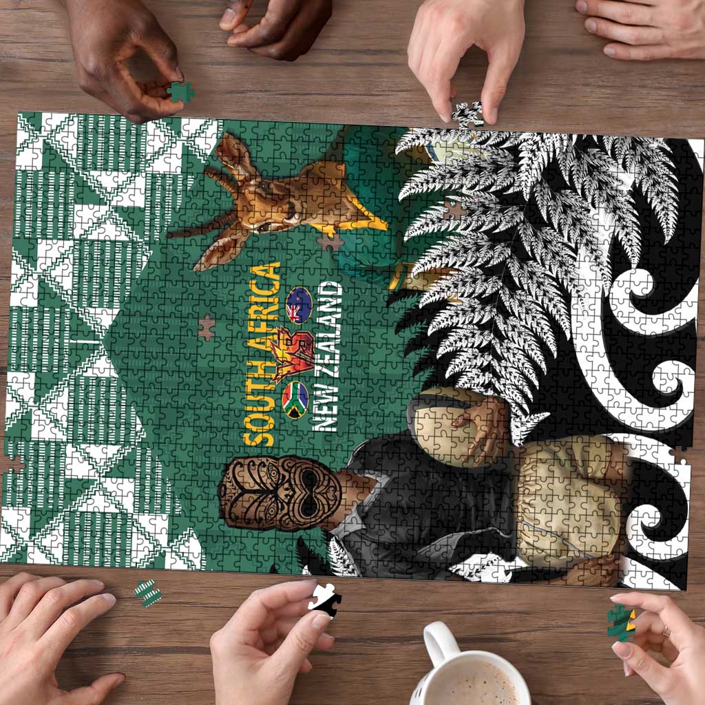 New Zealand South Africa Rugby Puzzle Springboks Kente All Black Maori Together - Aussie Hoodie