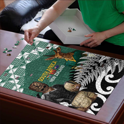 New Zealand South Africa Rugby Puzzle Springboks Kente All Black Maori Together - Aussie Hoodie