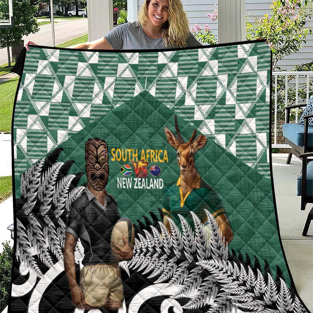 New Zealand South Africa Rugby Quilt Springboks Kente All Black Maori Together - Aussie Hoodie