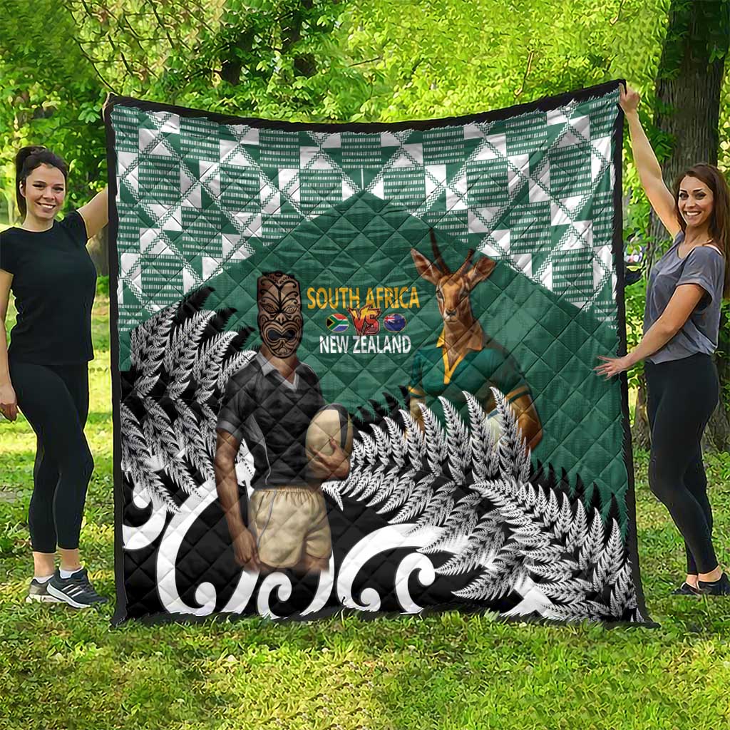 New Zealand South Africa Rugby Quilt Springboks Kente All Black Maori Together - Aussie Hoodie