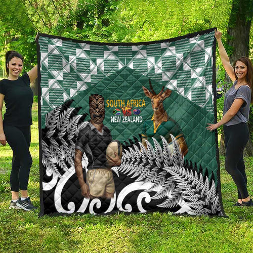 New Zealand South Africa Rugby Quilt Springboks Kente All Black Maori Together - Aussie Hoodie