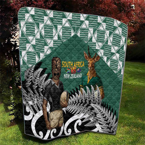 New Zealand South Africa Rugby Quilt Springboks Kente All Black Maori Together - Aussie Hoodie