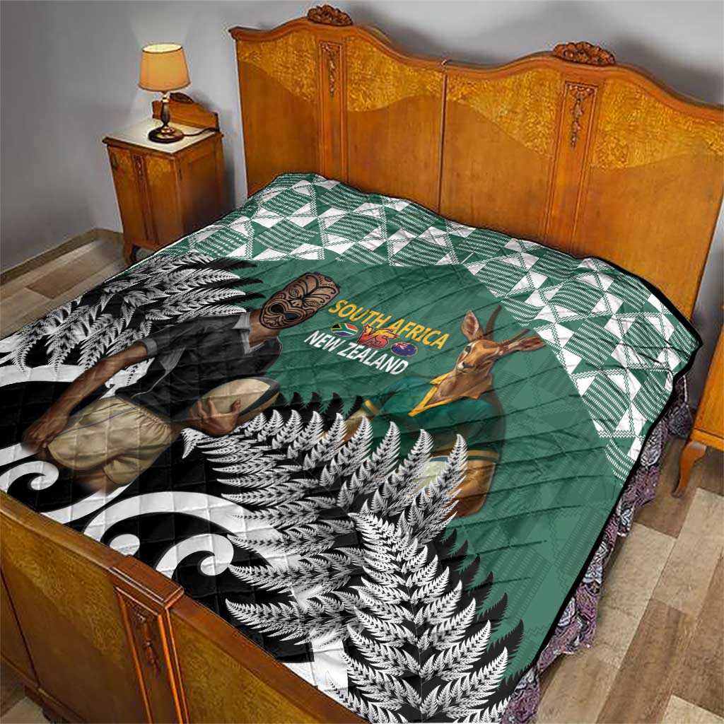 New Zealand South Africa Rugby Quilt Springboks Kente All Black Maori Together - Aussie Hoodie