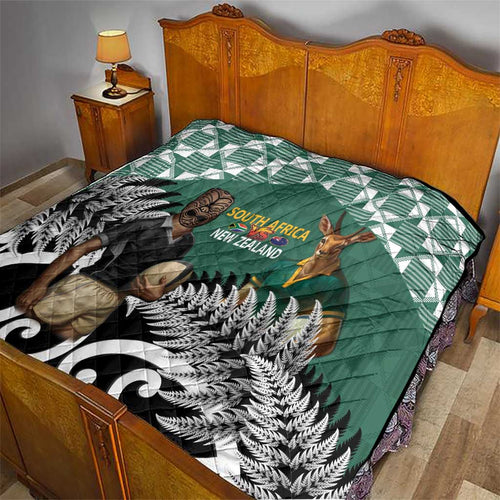 New Zealand South Africa Rugby Quilt Springboks Kente All Black Maori Together - Aussie Hoodie