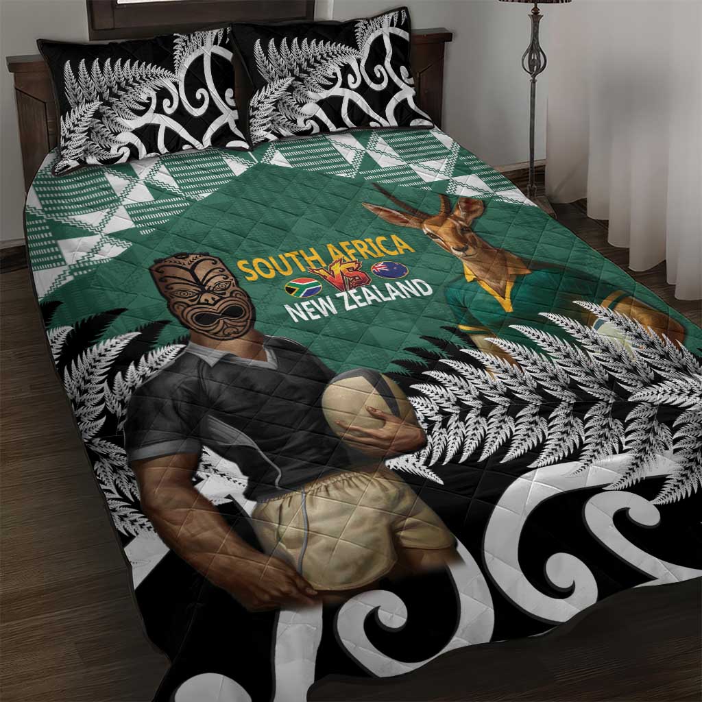 New Zealand South Africa Rugby Quilt Bed Set Springboks Kente All Black Maori Together - Aussie Hoodie