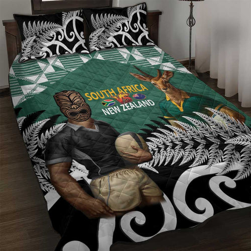 New Zealand South Africa Rugby Quilt Bed Set Springboks Kente All Black Maori Together - Aussie Hoodie
