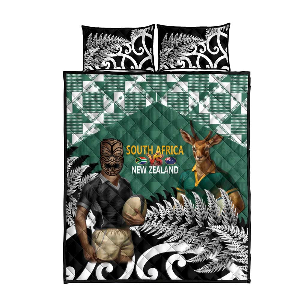 New Zealand South Africa Rugby Quilt Bed Set Springboks Kente All Black Maori Together - Aussie Hoodie