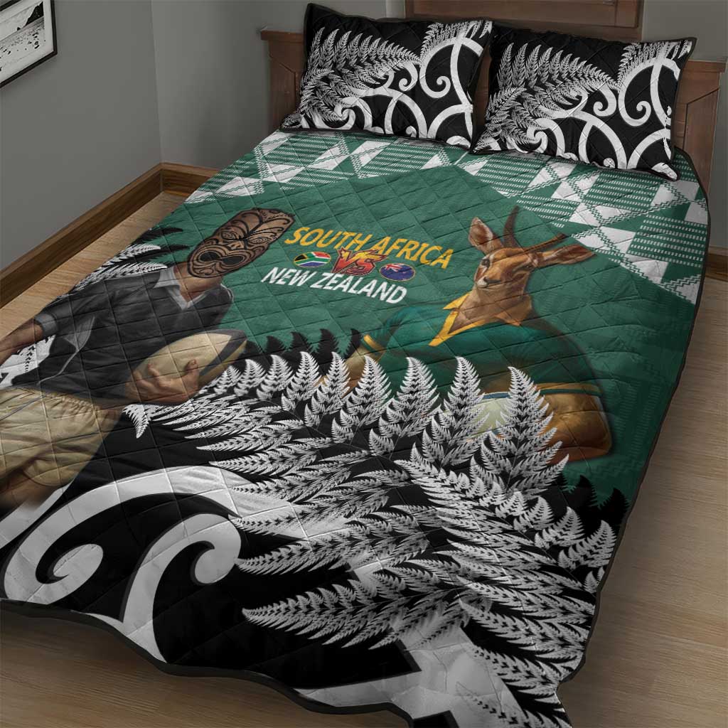 New Zealand South Africa Rugby Quilt Bed Set Springboks Kente All Black Maori Together - Aussie Hoodie