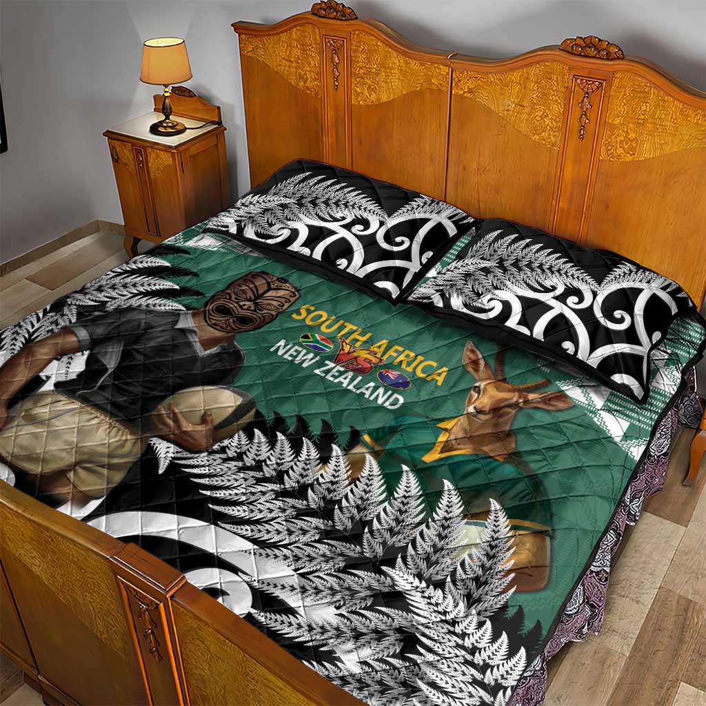 New Zealand South Africa Rugby Quilt Bed Set Springboks Kente All Black Maori Together - Aussie Hoodie