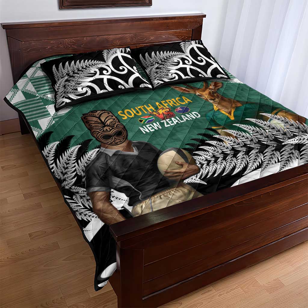 New Zealand South Africa Rugby Quilt Bed Set Springboks Kente All Black Maori Together - Aussie Hoodie
