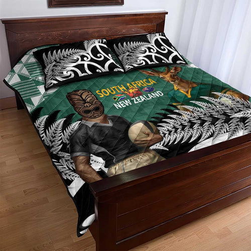 New Zealand South Africa Rugby Quilt Bed Set Springboks Kente All Black Maori Together - Aussie Hoodie