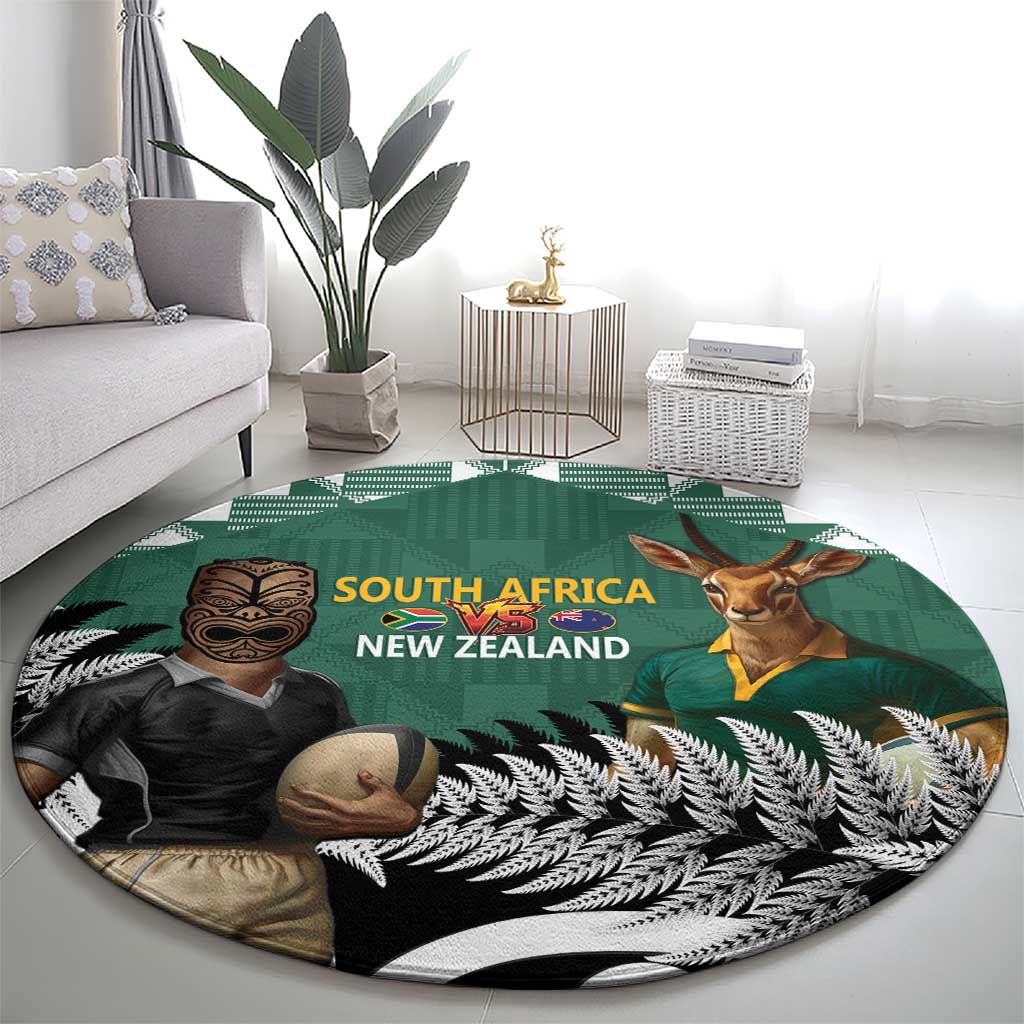 New Zealand South Africa Rugby Round Carpet Springboks Kente All Black Maori Together - Aussie Hoodie