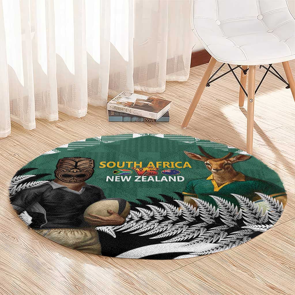 New Zealand South Africa Rugby Round Carpet Springboks Kente All Black Maori Together - Aussie Hoodie