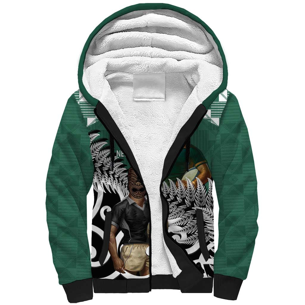 New Zealand South Africa Rugby Custom Sherpa Hoodie Springboks Kente All Black Maori Together - Aussie Hoodie