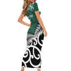 New Zealand South Africa Rugby Custom Short Sleeve Bodycon Dress Springboks Kente All Black Maori Together - Aussie Hoodie
