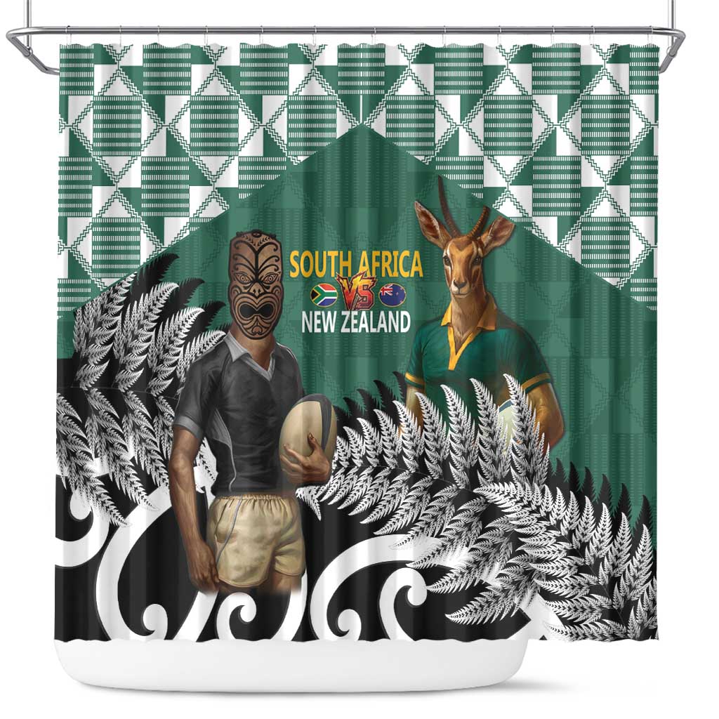 New Zealand South Africa Rugby Shower Curtain Springboks Kente All Black Maori Together - Aussie Hoodie