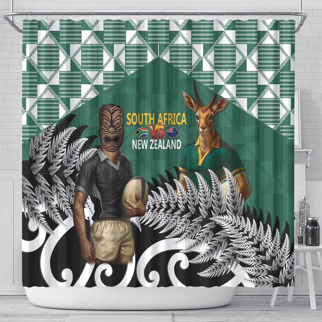 New Zealand South Africa Rugby Shower Curtain Springboks Kente All Black Maori Together - Aussie Hoodie