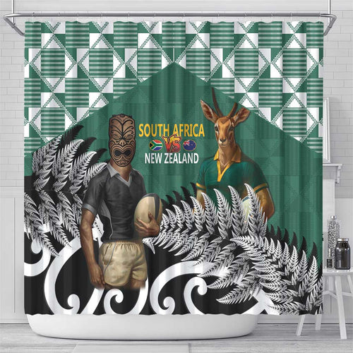 New Zealand South Africa Rugby Shower Curtain Springboks Kente All Black Maori Together - Aussie Hoodie