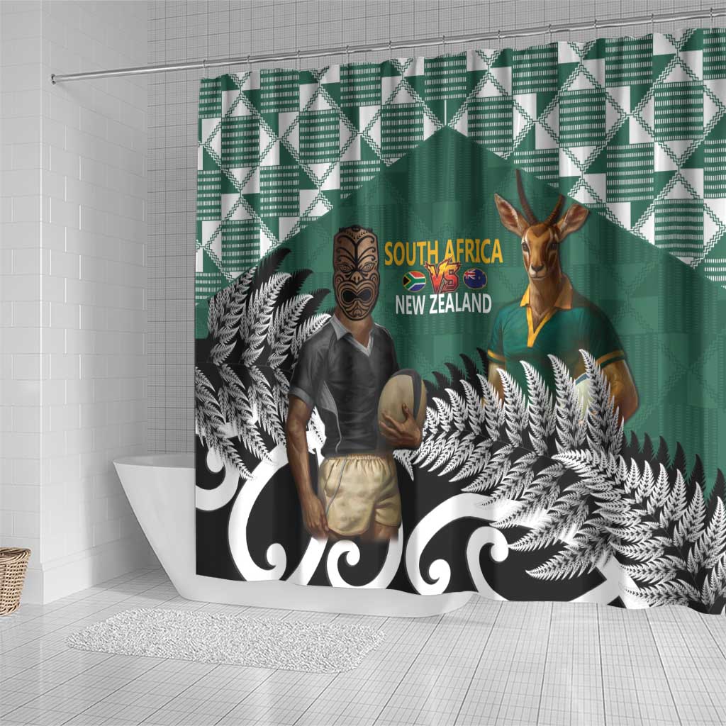 New Zealand South Africa Rugby Shower Curtain Springboks Kente All Black Maori Together - Aussie Hoodie