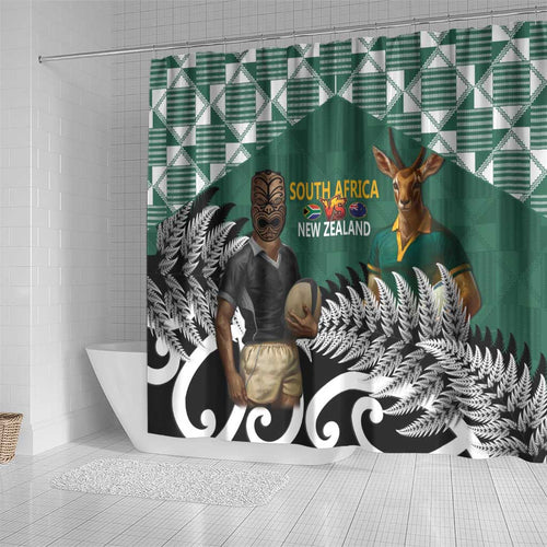 New Zealand South Africa Rugby Shower Curtain Springboks Kente All Black Maori Together - Aussie Hoodie