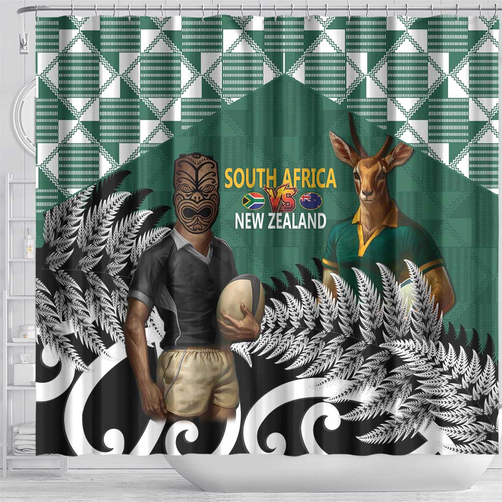 New Zealand South Africa Rugby Shower Curtain Springboks Kente All Black Maori Together - Aussie Hoodie