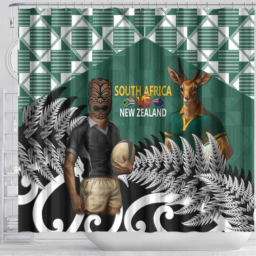 New Zealand South Africa Rugby Shower Curtain Springboks Kente All Black Maori Together - Aussie Hoodie