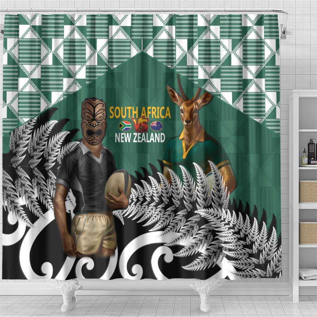 New Zealand South Africa Rugby Shower Curtain Springboks Kente All Black Maori Together - Aussie Hoodie