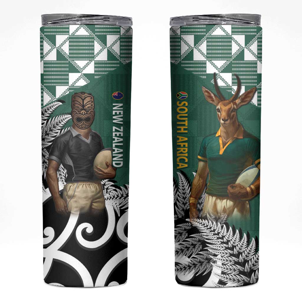 New Zealand South Africa Rugby Skinny Tumbler Springboks Kente All Black Maori Together - Aussie Hoodie