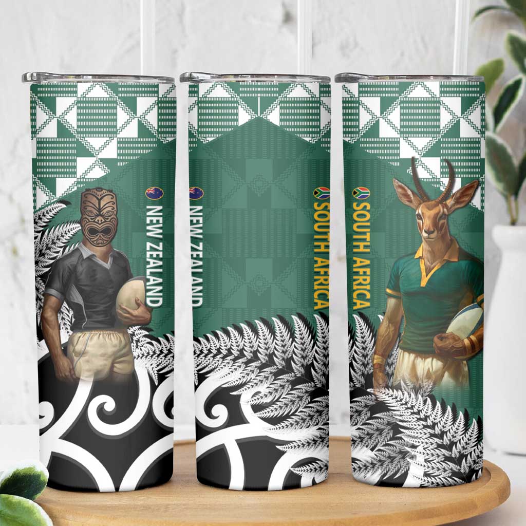 New Zealand South Africa Rugby Skinny Tumbler Springboks Kente All Black Maori Together - Aussie Hoodie
