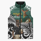New Zealand South Africa Rugby Custom Sleeveless Puffer Jacket Springboks Kente All Black Maori Together - Aussie Hoodie