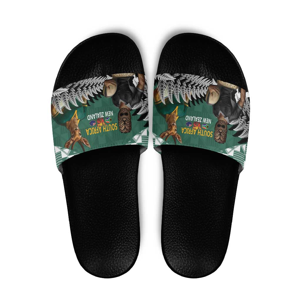 New Zealand South Africa Rugby Slide Sandals Springboks Kente All Black Maori Together - Aussie Hoodie