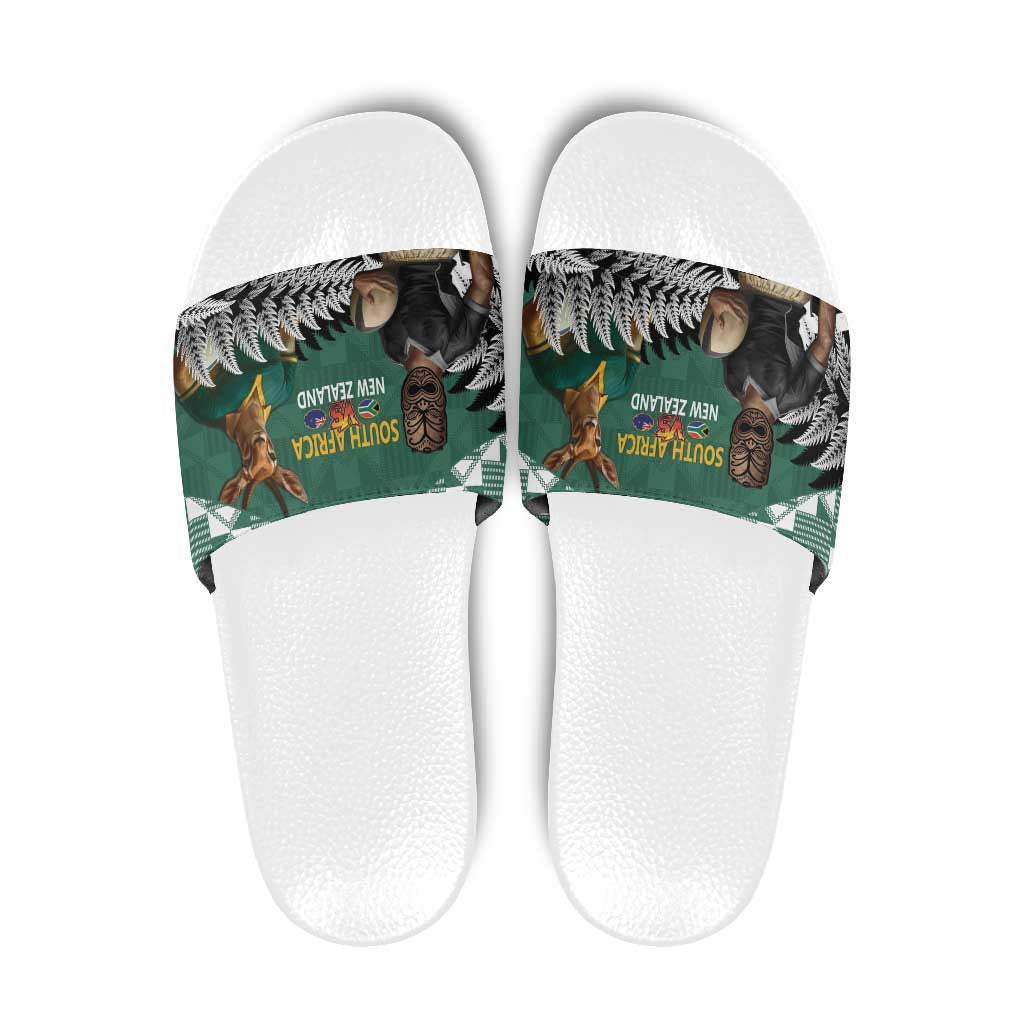 New Zealand South Africa Rugby Slide Sandals Springboks Kente All Black Maori Together - Aussie Hoodie