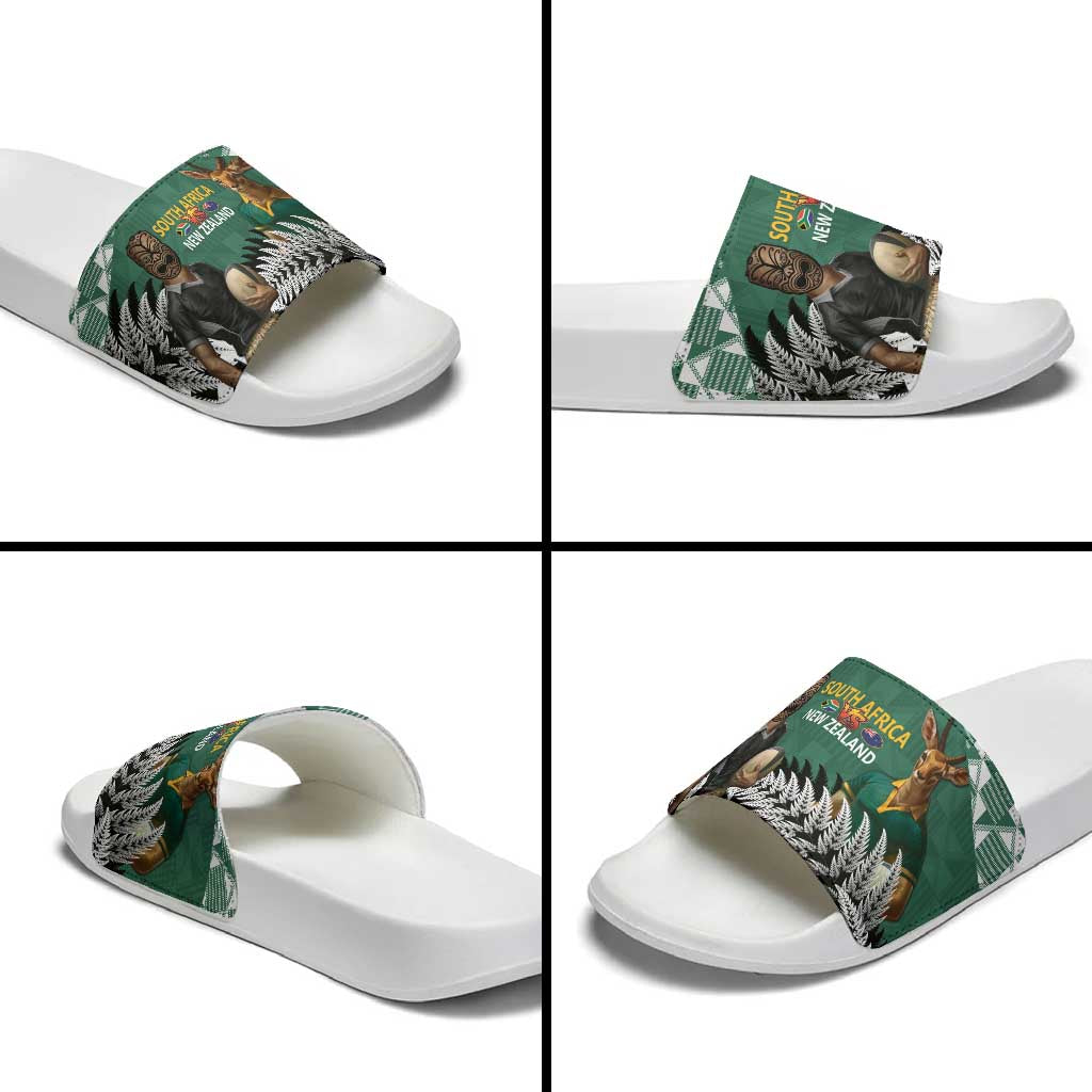 New Zealand South Africa Rugby Slide Sandals Springboks Kente All Black Maori Together - Aussie Hoodie