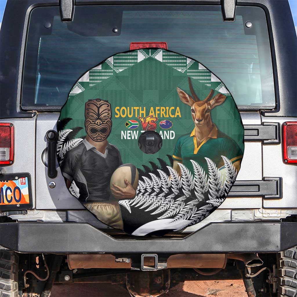 New Zealand South Africa Rugby Spare Tire Cover Springboks Kente All Black Maori Together - Aussie Hoodie