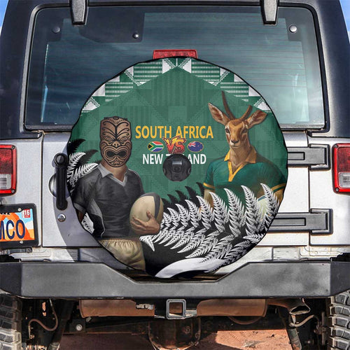 New Zealand South Africa Rugby Spare Tire Cover Springboks Kente All Black Maori Together - Aussie Hoodie