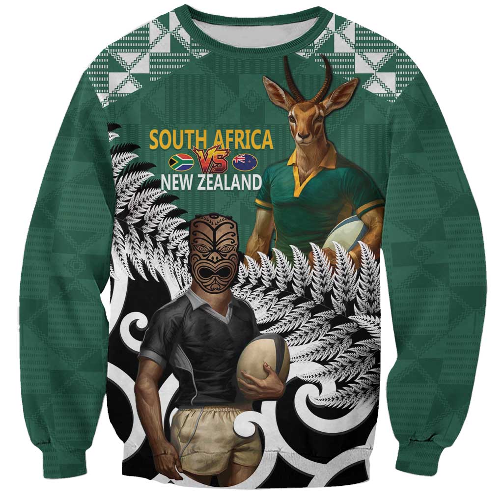 New Zealand South Africa Rugby Custom Sweatshirt Springboks Kente All Black Maori Together - Aussie Hoodie