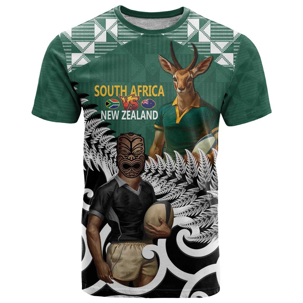 New Zealand South Africa Rugby Custom T Shirt Springboks Kente All Black Maori Together - Aussie Hoodie