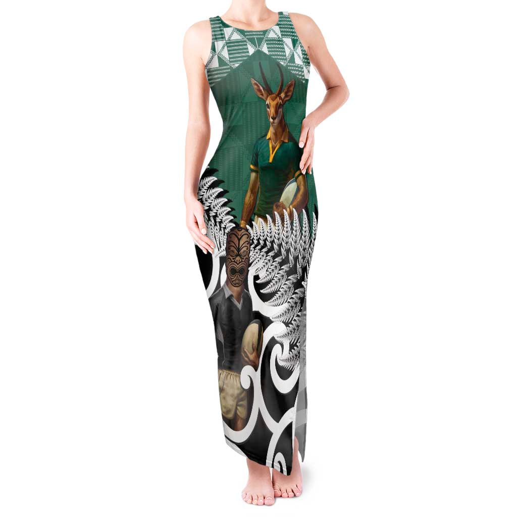 New Zealand South Africa Rugby Custom Tank Maxi Dress Springboks Kente All Black Maori Together - Aussie Hoodie
