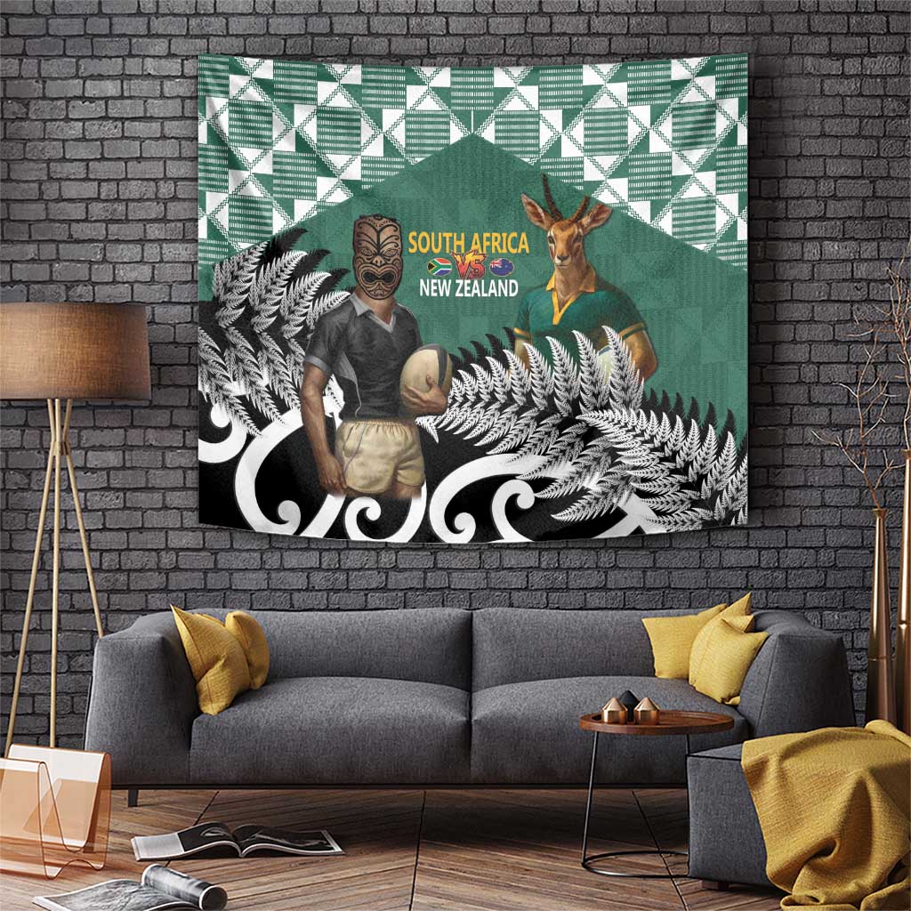 New Zealand South Africa Rugby Tapestry Springboks Kente All Black Maori Together - Aussie Hoodie
