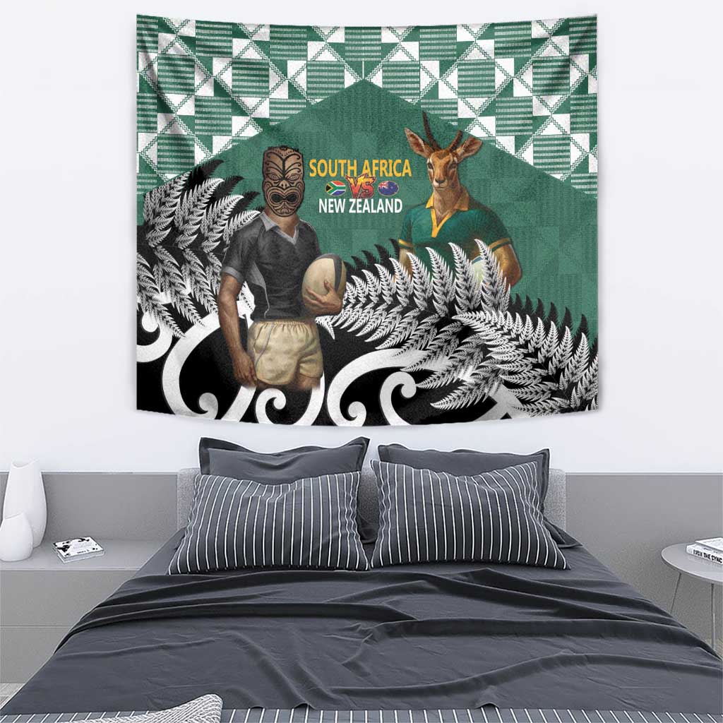 New Zealand South Africa Rugby Tapestry Springboks Kente All Black Maori Together - Aussie Hoodie