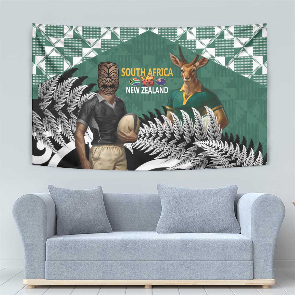 New Zealand South Africa Rugby Tapestry Springboks Kente All Black Maori Together - Aussie Hoodie