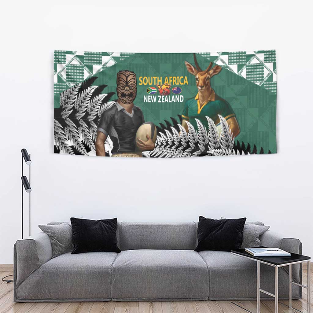 New Zealand South Africa Rugby Tapestry Springboks Kente All Black Maori Together - Aussie Hoodie