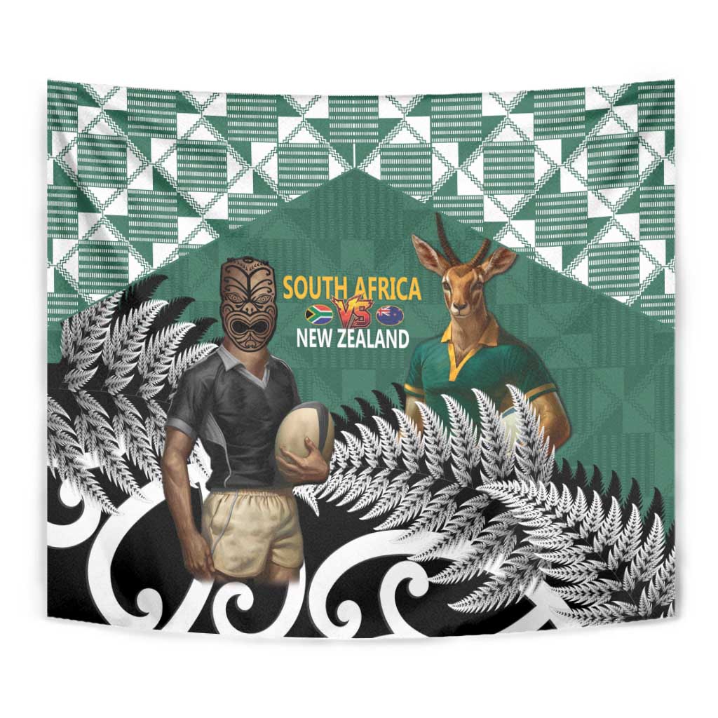 New Zealand South Africa Rugby Tapestry Springboks Kente All Black Maori Together - Aussie Hoodie