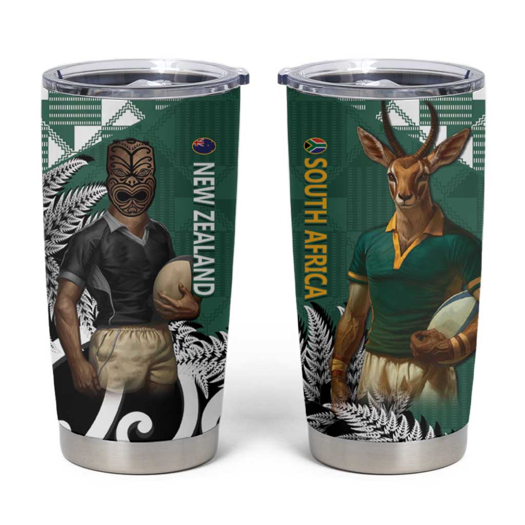 New Zealand South Africa Rugby Tumbler Cup Springboks Kente All Black Maori Together - Aussie Hoodie