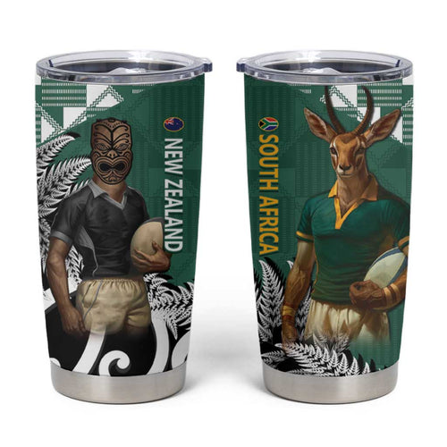 New Zealand South Africa Rugby Tumbler Cup Springboks Kente All Black Maori Together - Aussie Hoodie